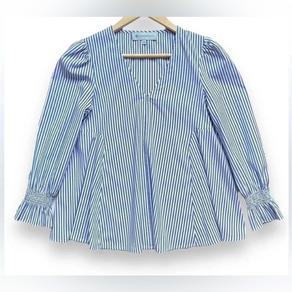 Tuckernuck Striped Easton V-Neck Blouse NWOT - Picture 3 of 6